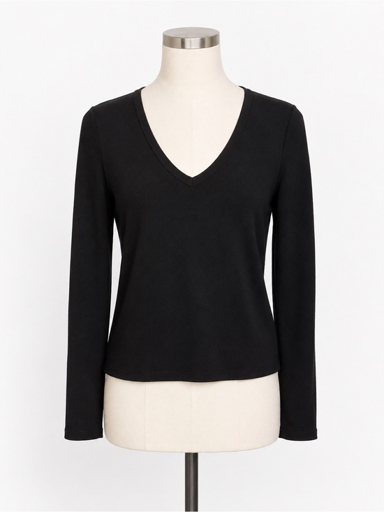 Madewell Tops - Madewell '90s V-Neck Long-Sleeve Tee in Compact Cotton women’s XS Jet Black NWT